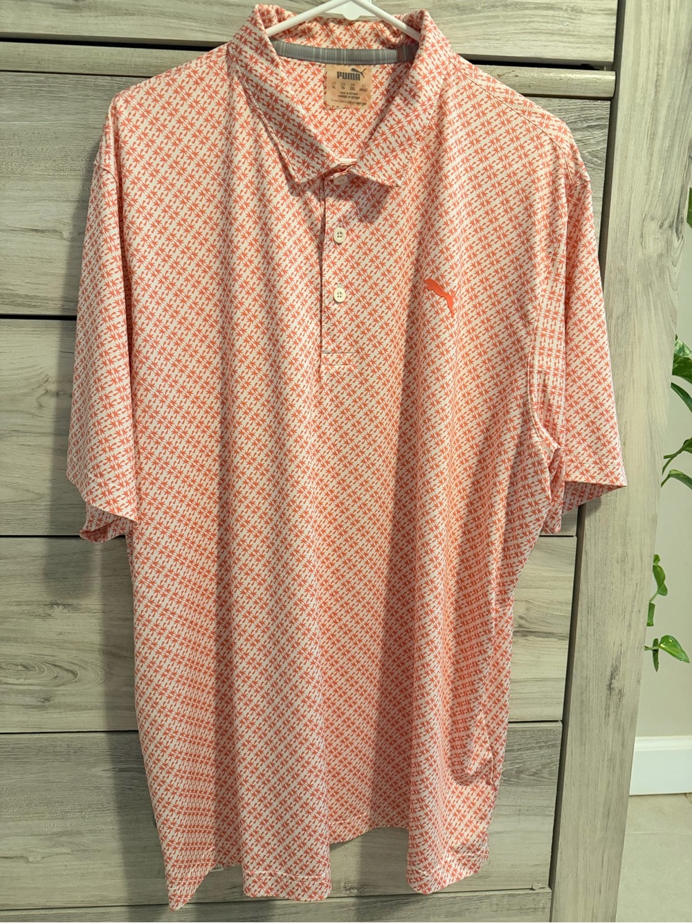 Puma Men's Coral-White Patterned Polo Shirt